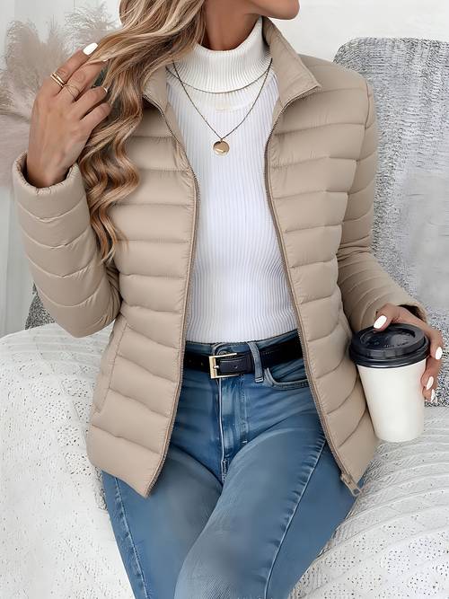 dames lente -fit lichtgewicht warme jack - elegant, vol en veelzijdig mooi jack - opstaande kraag rits lange mouw - casual gewatteerde polyestervezel cropped jas - seizoensovergang jack - hoge kwaliteit klassieke