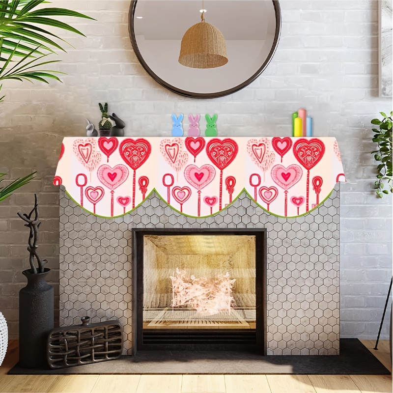 1pc valentines day fireplace scarf cover polyester decorative wall scarf love   19 6 x 78 7 with no electricity needed for   room indoor fireplace door window decoration details 0