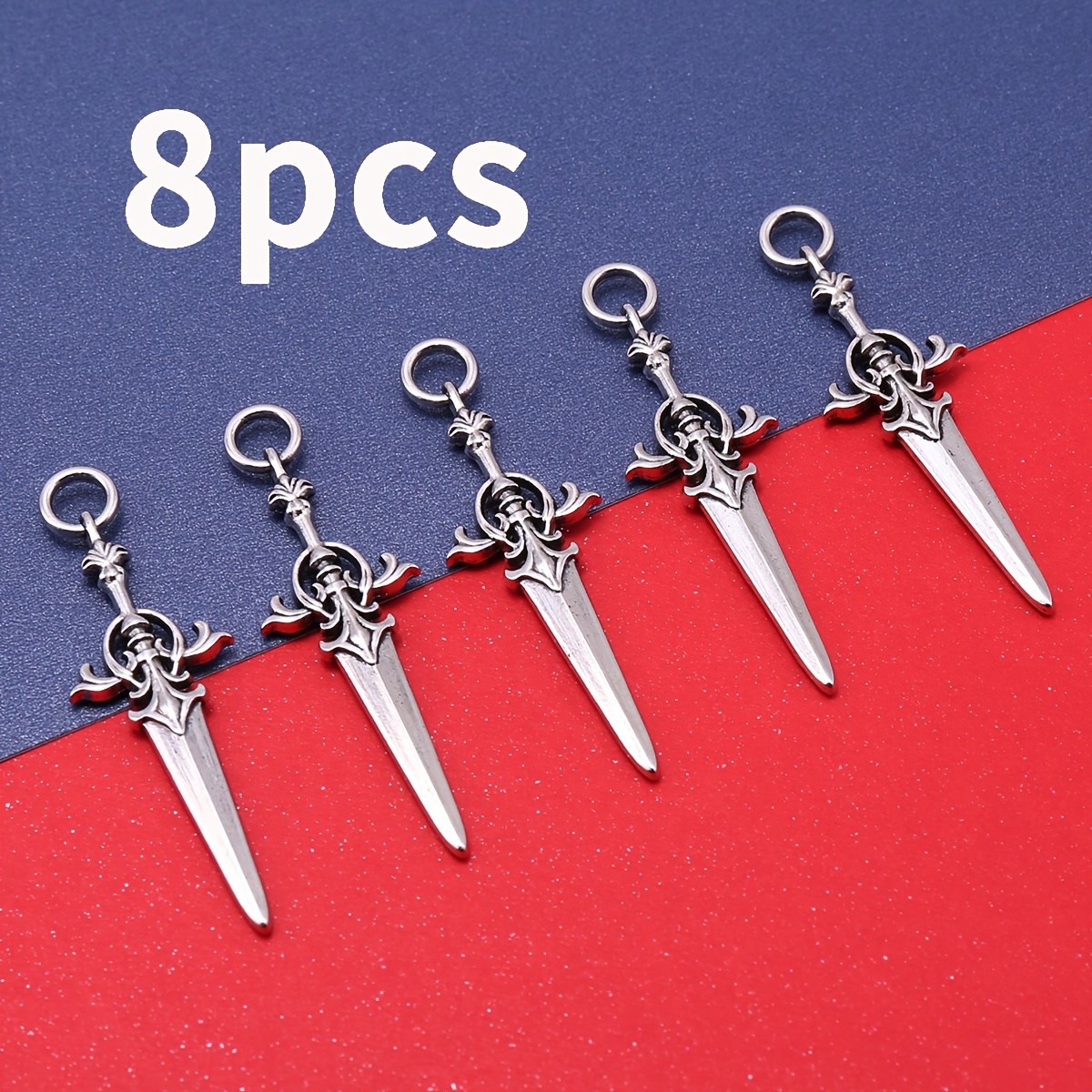 TEMU 8pcs Set Of European Carved Short Sword Pendants, And Handmade Bracelet, Ear Jewelry, Necklace Pendant Hand Rope Handmade Bead Supplies