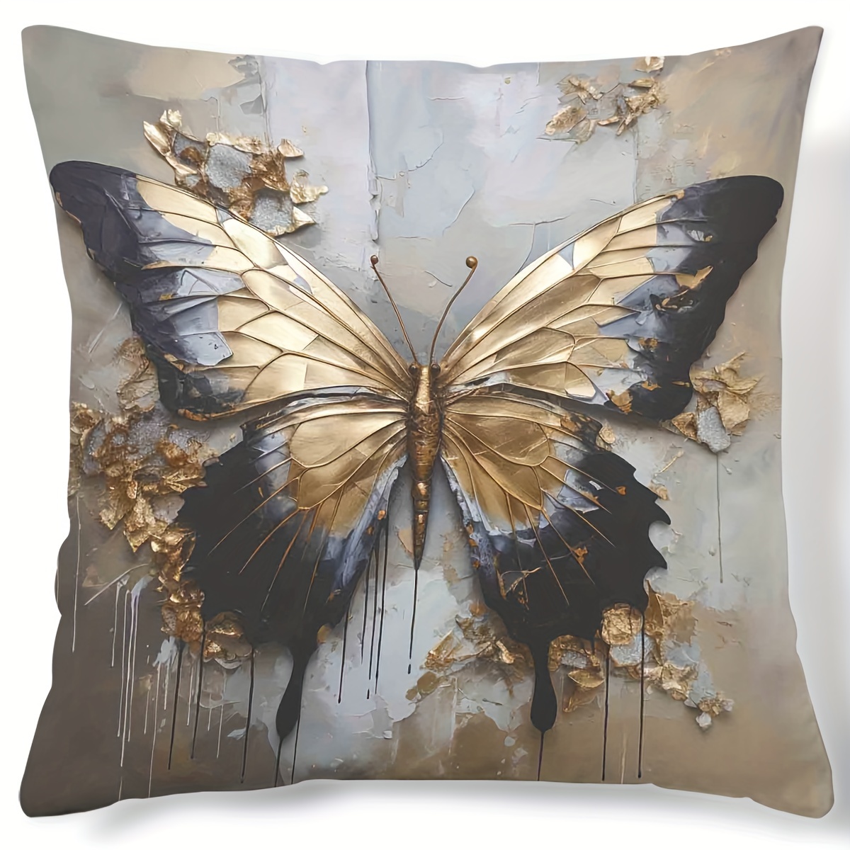 

1pc, Digital Printed Pillowcase With A Golden Butterfly Pattern