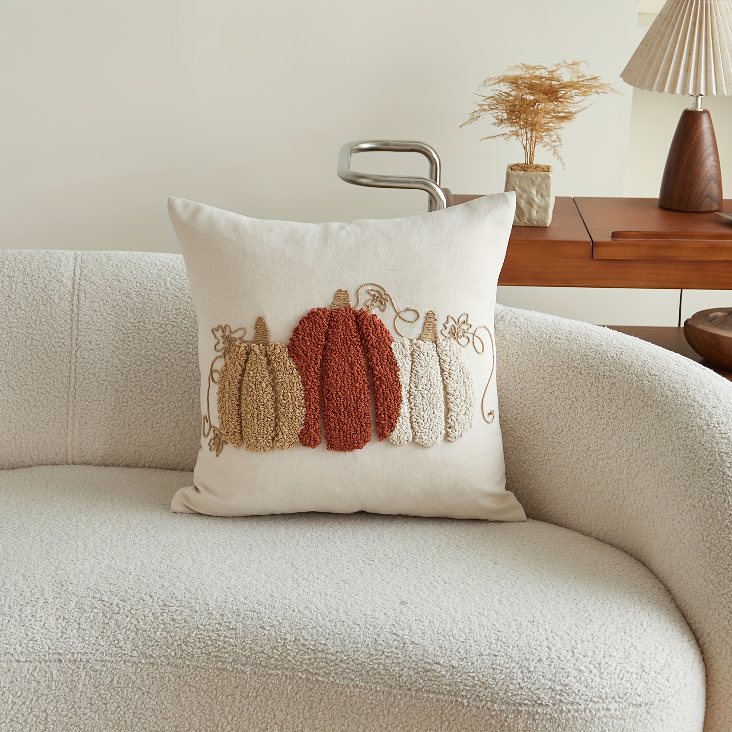 TEMU 1pc, Thanksgiving Linen Pillowcase, Harvest Pumpkin Throw Pillow Covers, Single Side Embroidery, Suitable For Sofa, Living Room, Bedroom Home