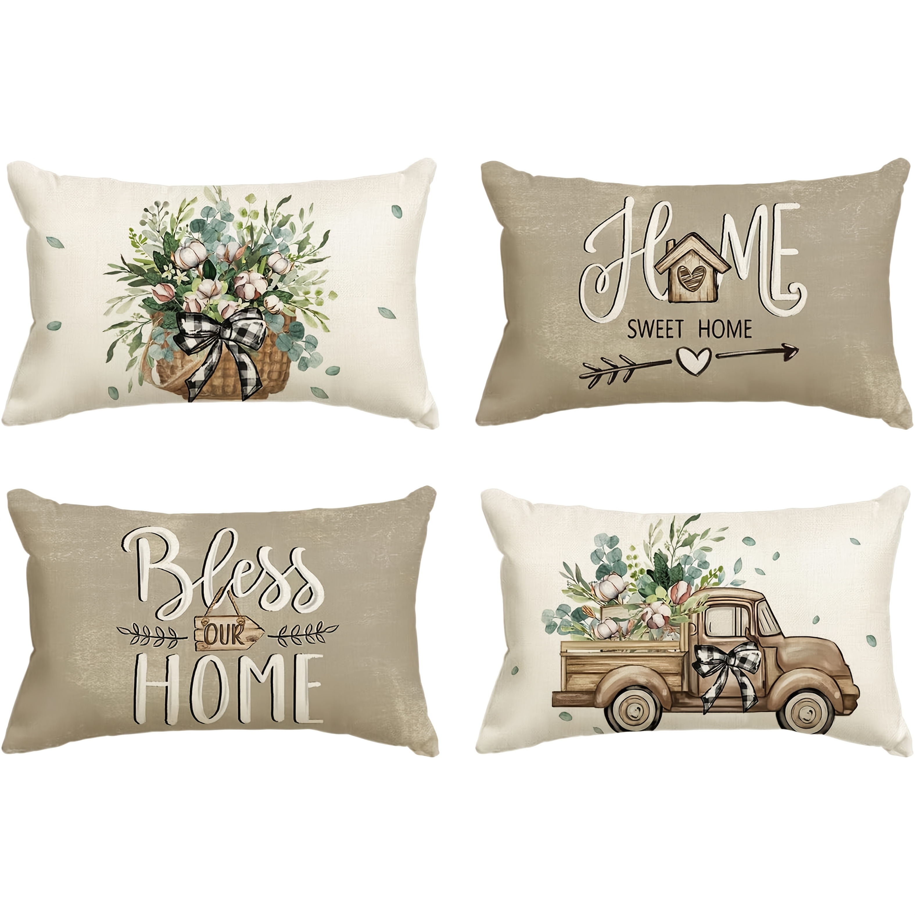 4 piezas, Fundas de cojín decorativas para el hogar estilo con hojas de eucalipto "Bendice ", 12 X 20 pulgadas, funda…: retailer-supplied image