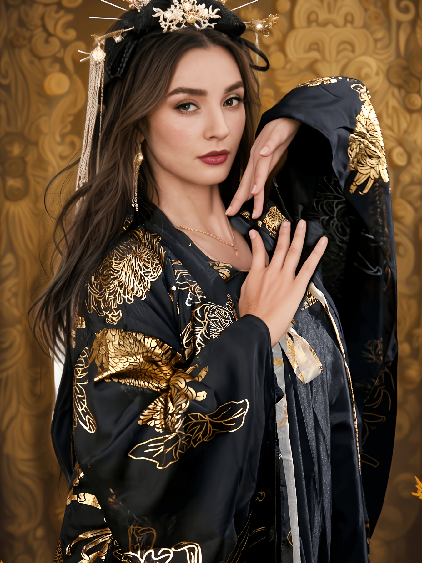 black and gold asian dress Black Girl Prom Dresses Gold Crystals Appliques Black Prom Dresses Che –  classygown main image 0