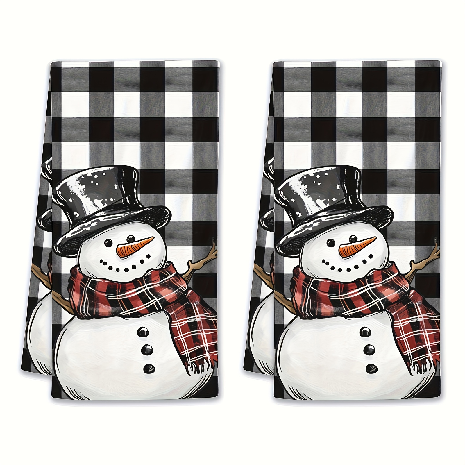 TEMU Set Of 2 Snowman Christmas Kitchen Towels, 16x24 Inches, Polyester Fiber, , Non- Fabric, Hand Wash Only, Cartoon Theme, Rectangular, Design,