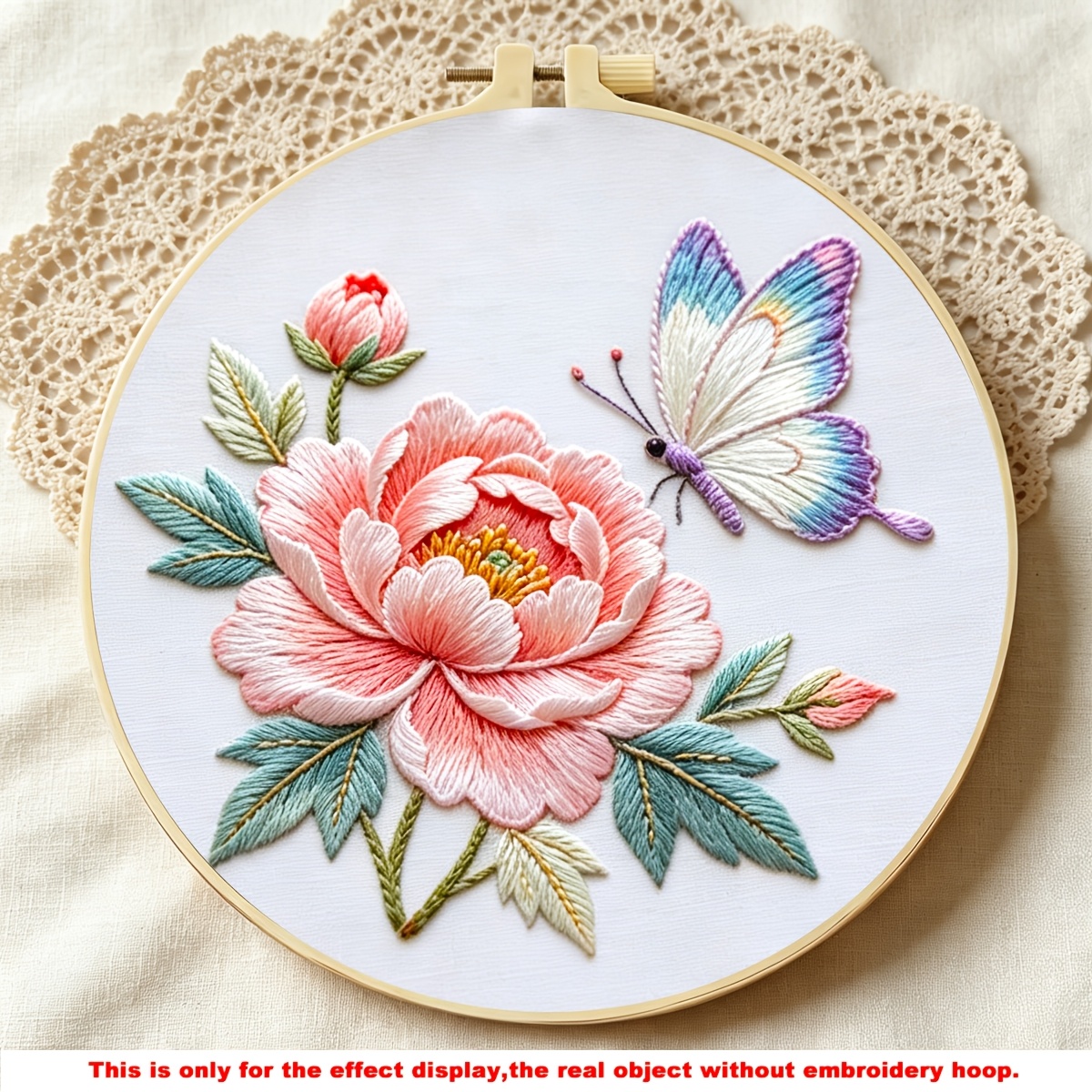 TEMU Kit de broderie imprimé 1 parure, motif « Papillons jouant avec des », kit de broderie à soi-, convient aux adultes débutants passionnés de