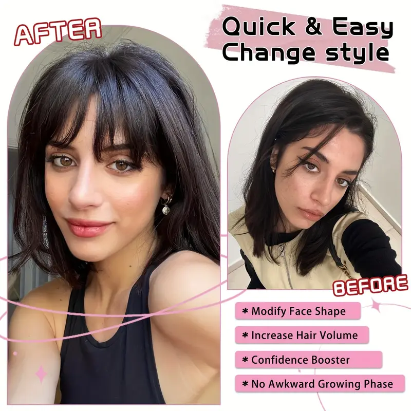 360 3d bangs hair clip 100 real human hair topper with straight bangs side bangs natural look for women on for daily wear versatile hairpiece sleek hairpiece secure hairpiece details 1