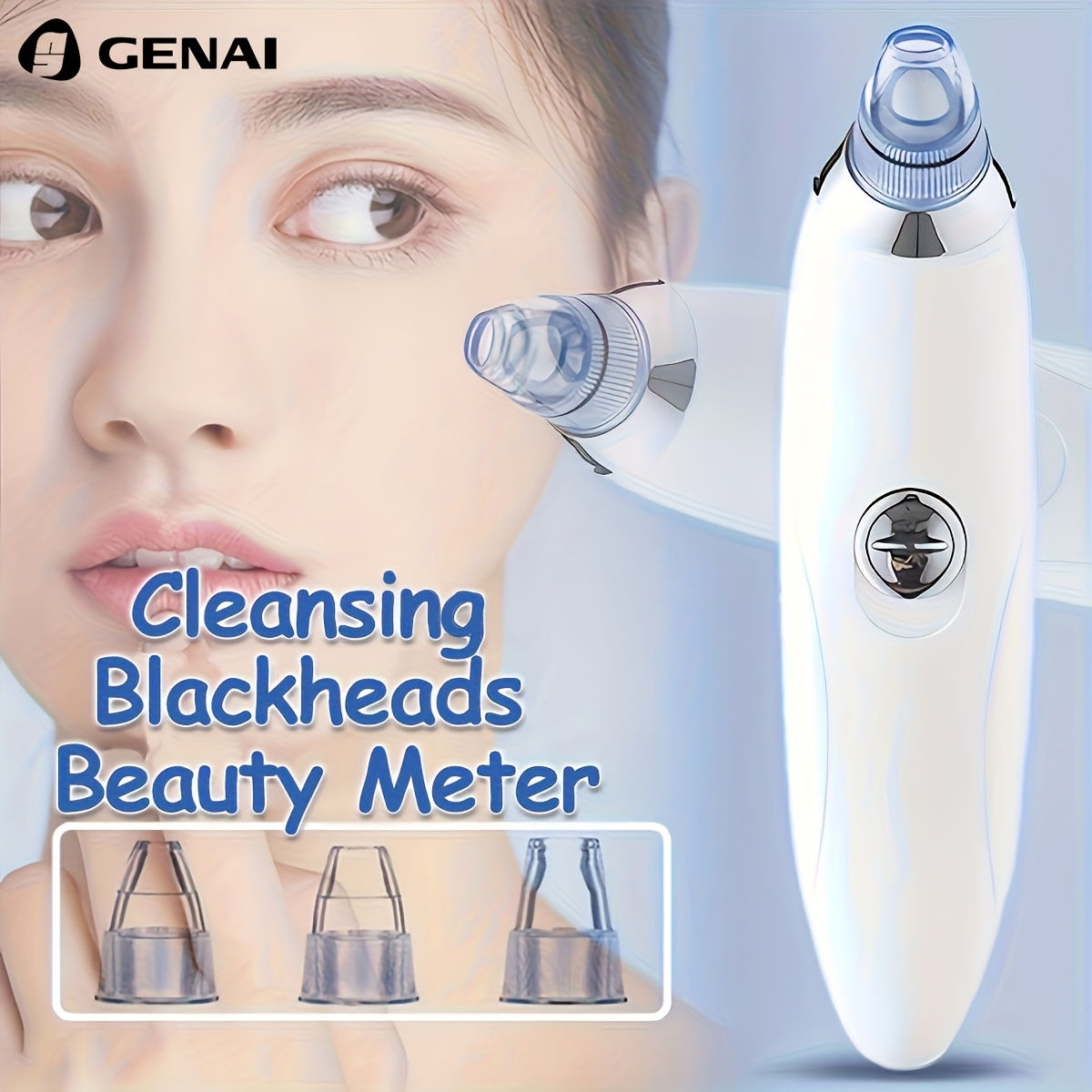 GENAI Blackhead clean Beauty Meter - Portable Facial Pore Cleaner with 4 Probes, Gentle and Safe Cleansing for Men and Women, Battery-Operated (Batteries Not Included)