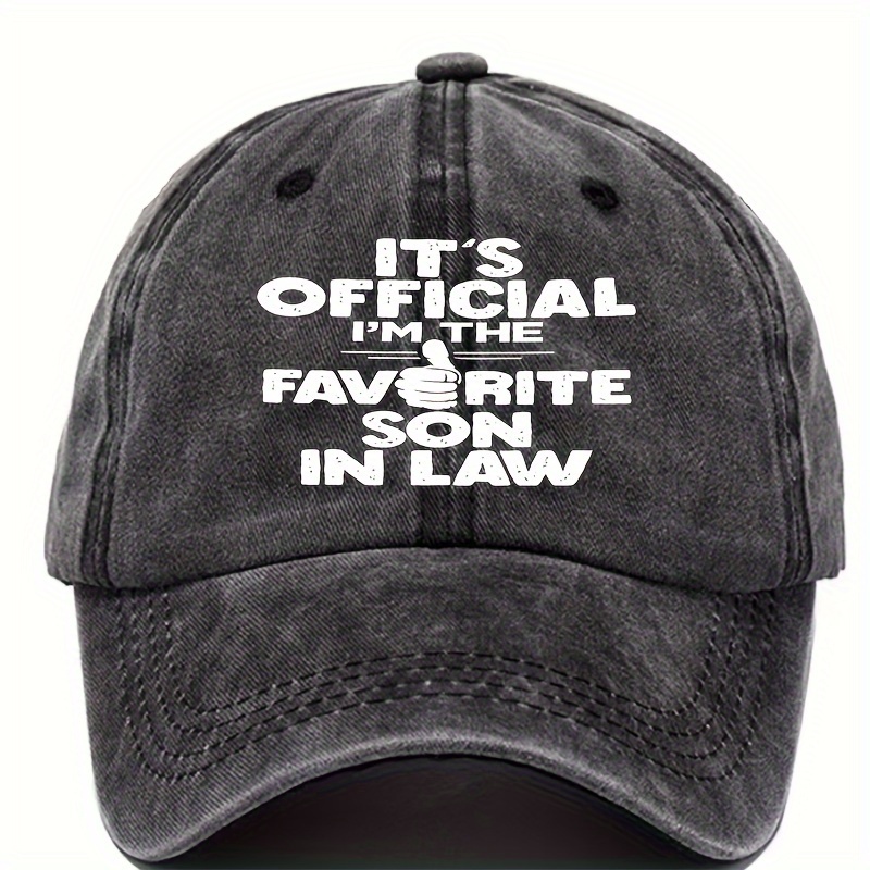 

officially -in-law" Printed Baseball Cap, Vintage Washed Style, Adjustable, Sun Protection, 100%, Unisex, , Hand Wash, Woven, Textile Content ≥80%