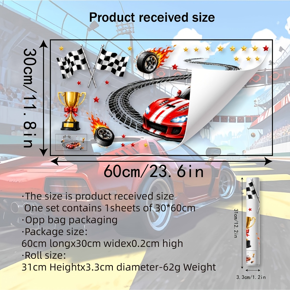 TEMU 1pc Creative Blazing Race Car Wall Sticker, Living Room Multi-scene Wall Decoration Self-adhesive Paper