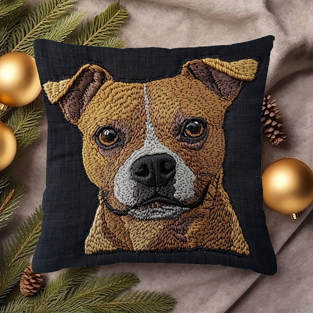 

1pc Bohemian Style Staffordshire Bull Terrier Dog Print Short Plush Pillow Cover, Double-sided, Machine Washable, Zipper Closure, Woven Polyester, Decorative Cushion Case For Room Types (no Insert)