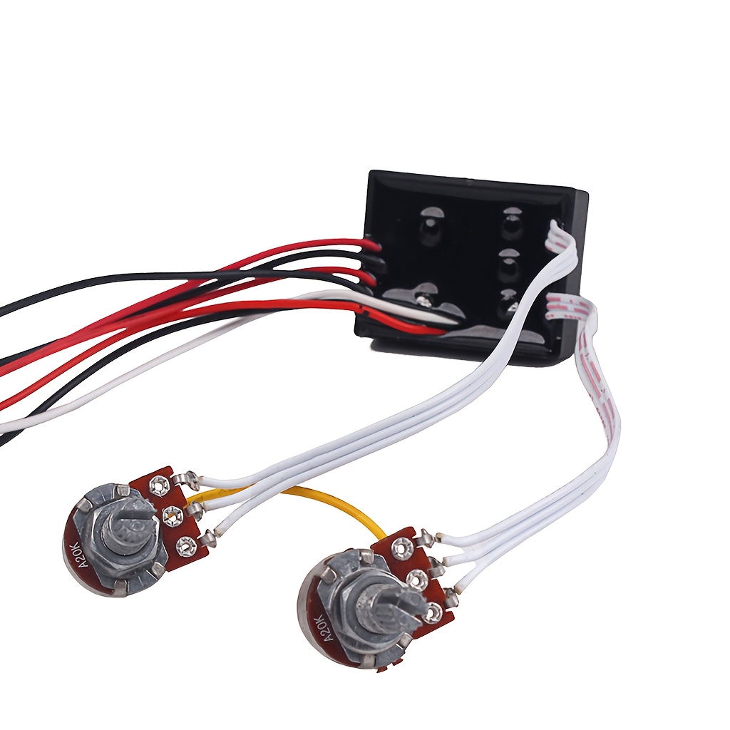 [2-Band EQ Equalizer] 2-Band EQ Equalizer Volume & Bass Boost Switches - Active Pickup Wiring Harness for Electric Guitar, Bass Guitar, and Other Electronic Instruments - Durable ABS Material, Red & Black Wires, Guitar Accessories, Bass Boosters, Electronic Guitar Parts, Sleek Component Design, Sturdy Construction