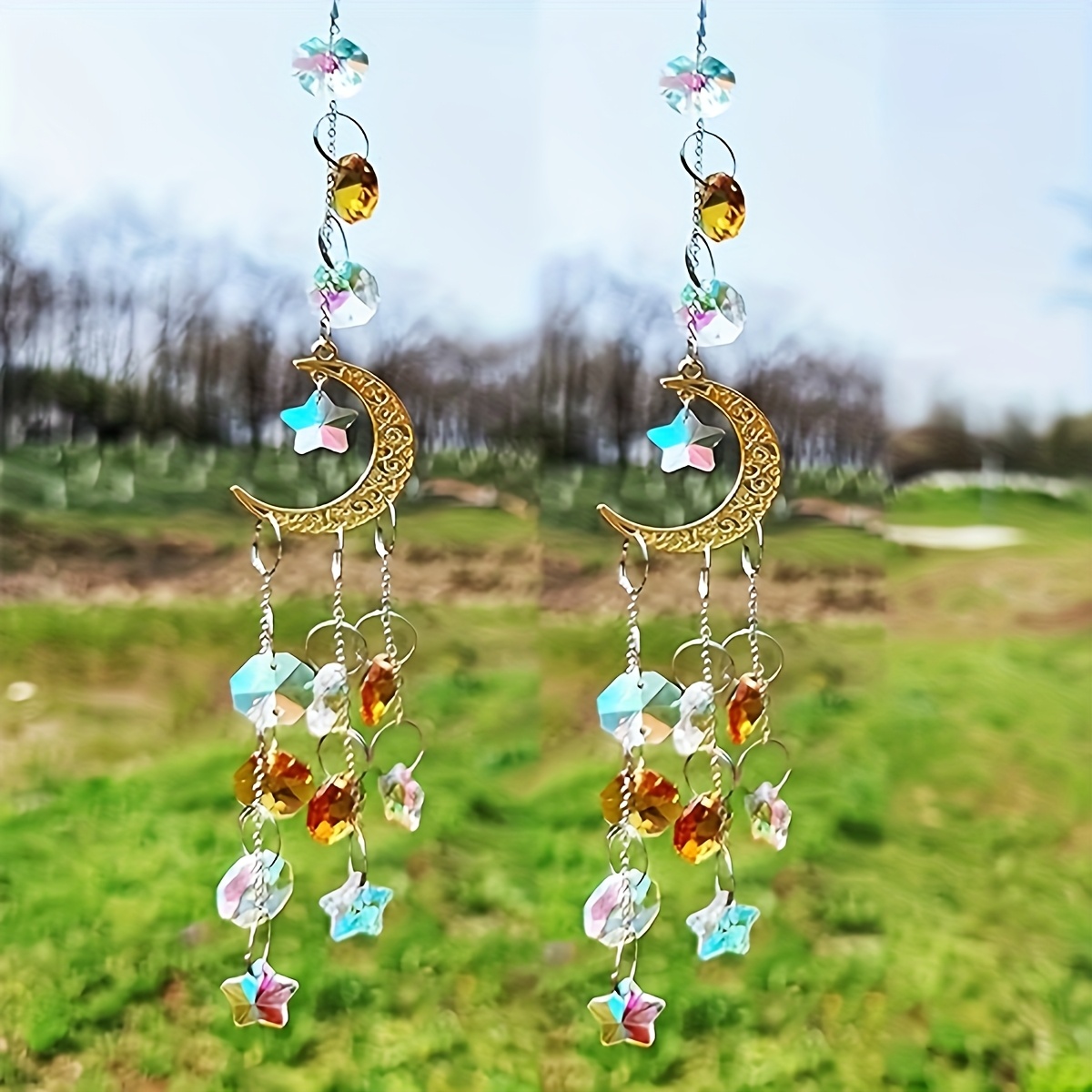 Charming Crystal Starlight Catcher - Sparkling Glass Wind Chime, Suitable for Bedroom and Living Room Decor | Elegant Car Interior Hanging Ornament