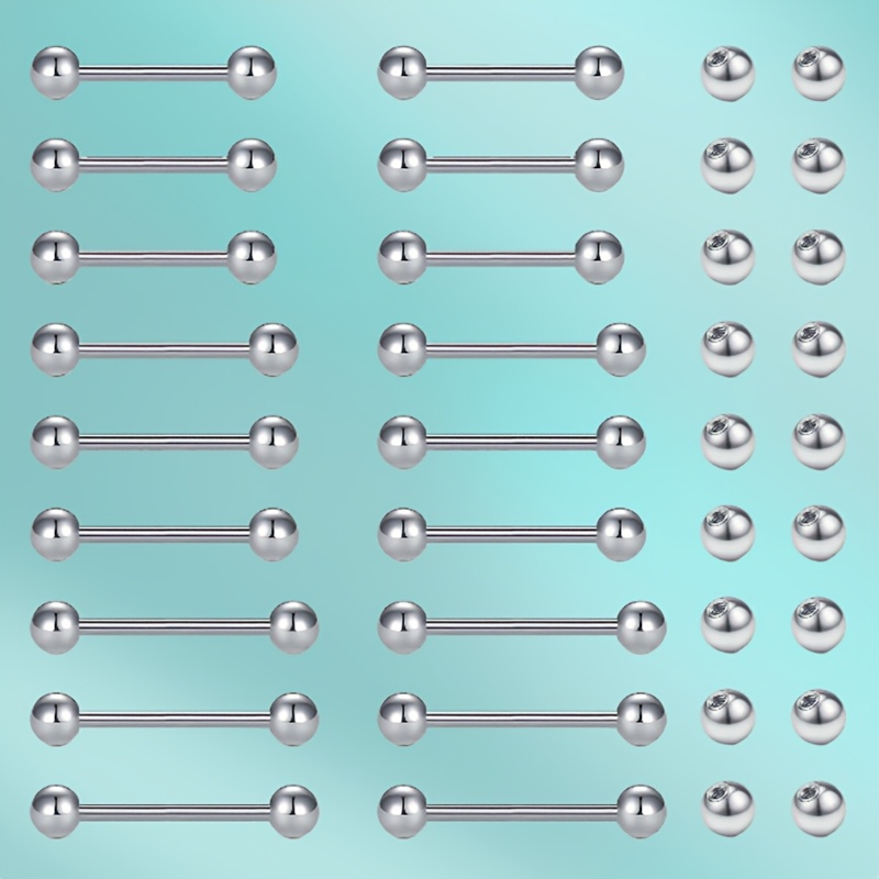 Image of 36pcs Stainless Steel Industrial Rods + Replacement Ball Set, Easy Tongue Stud Earrings, Lip Stud Navel Stud, Pipe Diameter 1.6mm, Rod Length 14/16/18mm Mixed Set, Suitable For Multiple Functions