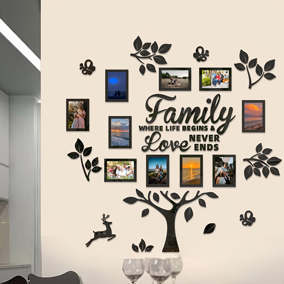 Autocollant Mural Arbre 3D Purekay - Cadres Photo DIY - Noir - Décoration Salon/Chambre