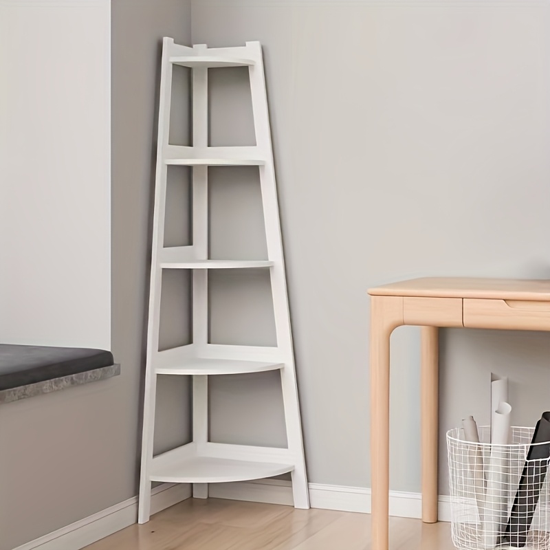 5 Layer White Vertical Shelving Corner Storage Rack, Floor Standing Storage Rack, Multifunctional Plant Storage Rack, Home Office Balcony Study Organizing Storage Rack, Corner Shelves