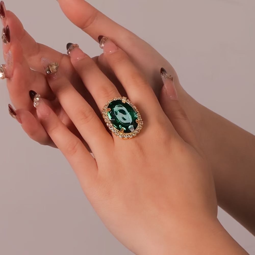 adjustable oval emerald green ring women elegant Temu Australia
