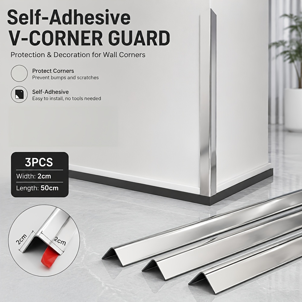 TEMU Moldura autoadhesiva para esquinas de pared, tira decorativa de esquina de PVC, 2x50cm 3 piezas, protector de bordes de pared y pegar para