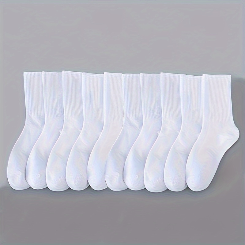 TEMU 1/5/10 Pairs Solid Crew Socks, Simple & Breathable All-match Mid Tube Socks, Women's Stockings & Hosiery