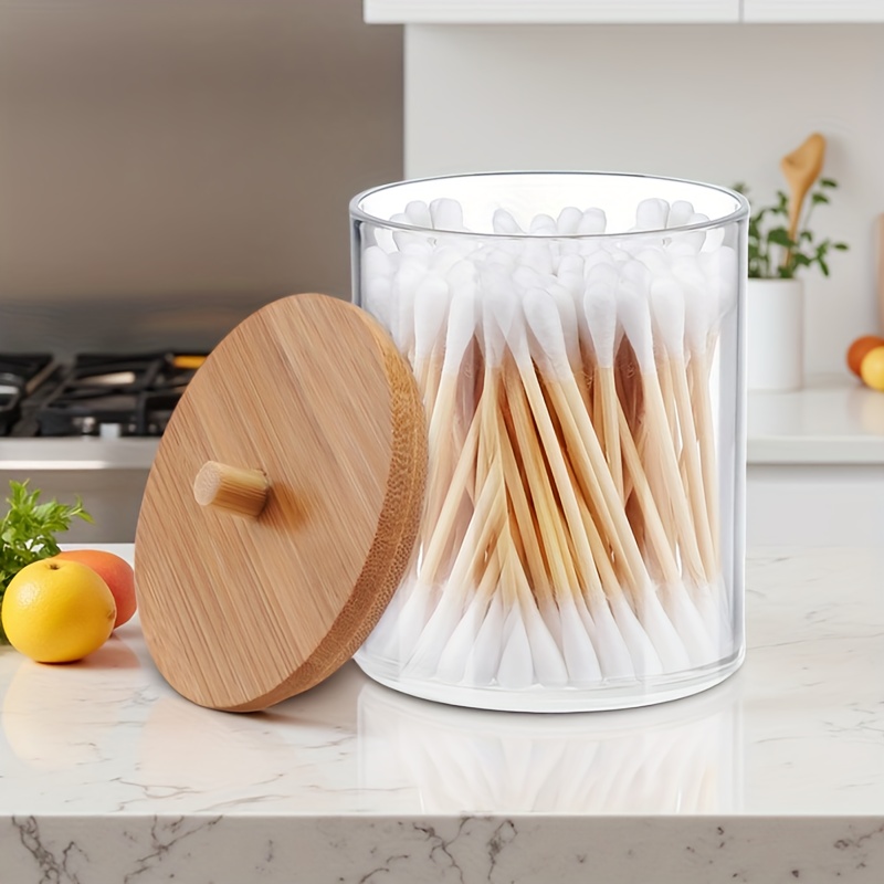 1 Tarro Redondo Transparente de Acrílico con Tapa de Madera - Ideal para Bolígrafos, Bo...