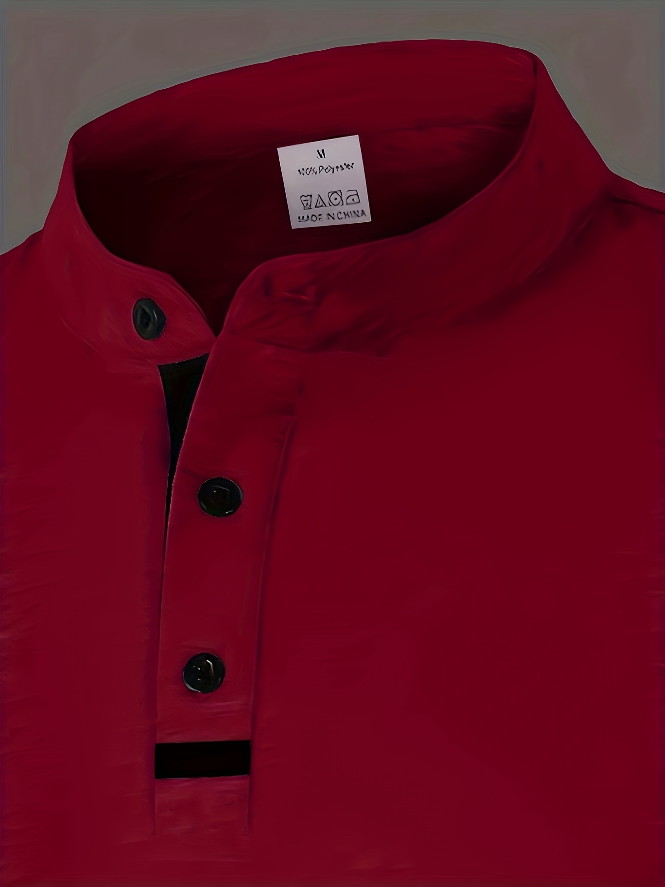 Plus-Size Men's Short-Sleeve Casual T-Shirt - Slight Elasticity, Classic Solid Color & Button Detail, Breathable Stand-Up Collar for Spring/Summer Wear, Stylish Plussize Top, PLUS SIZE