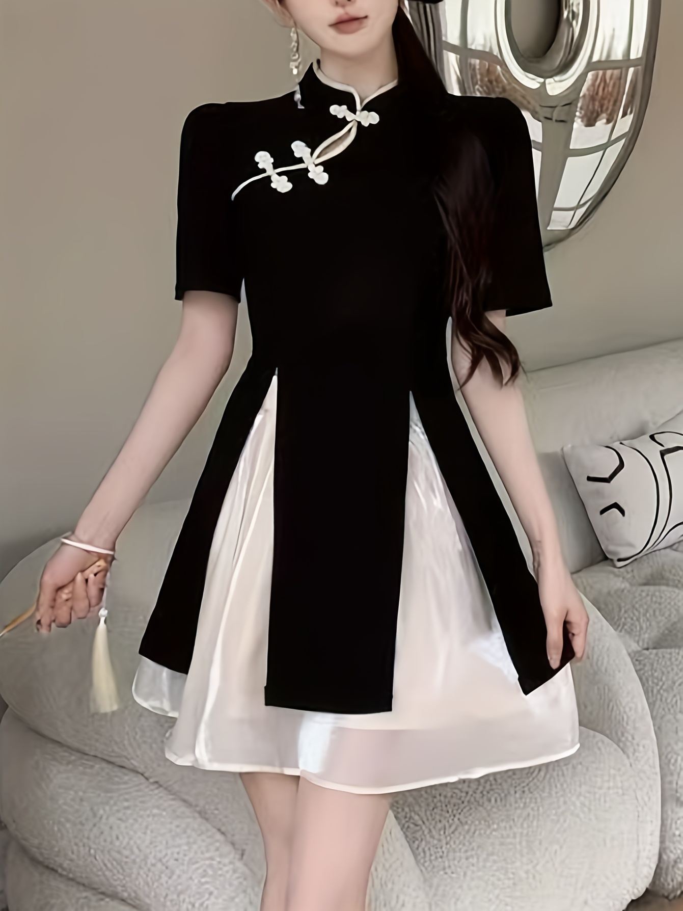 new chinese style short double womens dress velvet Temu United