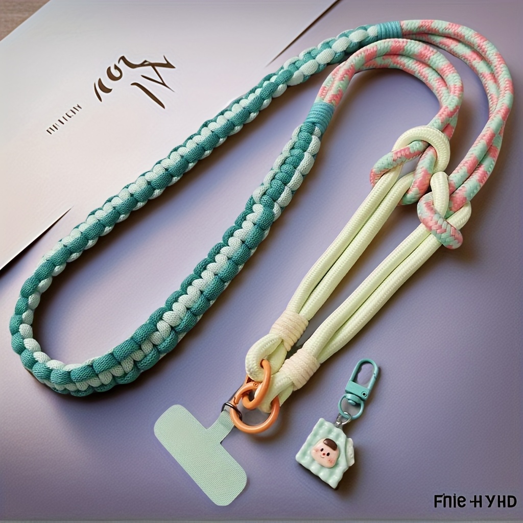 3-in-1 Braided Phone Lanyard | Adjustable Length, Sturdy Two-strand Design, Pink And , Reliable Phone Strap For Crossbody, Neck, And Outdoor Activities