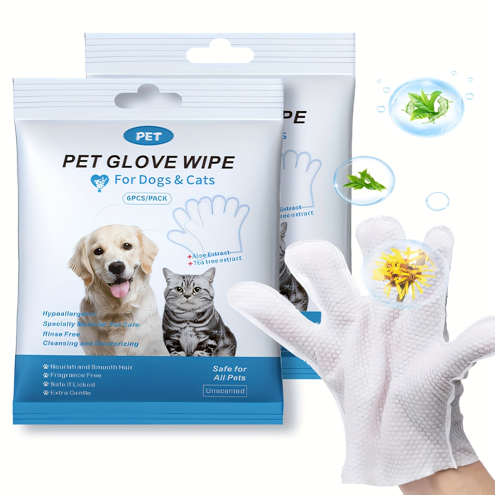 

12 Pcs (2 Pack) Wipes, Cleaning & Deodorizing Grooming Gloves, Pet Cleaning Wipes For Daily Care And Traveling