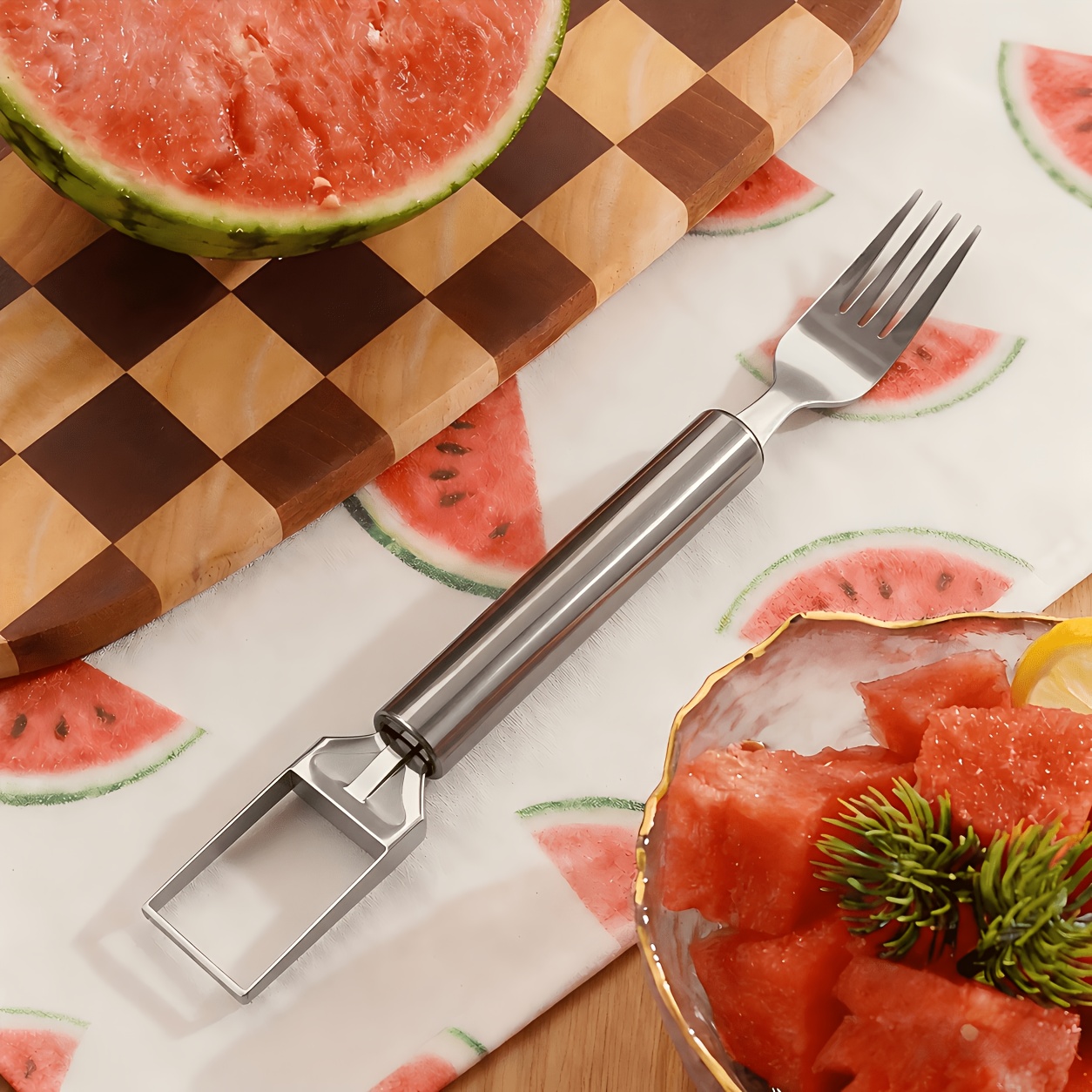 Watermelon Slicer Tool, Double-headed Watermelon Fork For Home Use, Kitchen Utensil, Household Melon Fork, Kitchen Tool, Watermelon-specific Utensil, Stainless Steel Rust-proof Multi-functional Tool