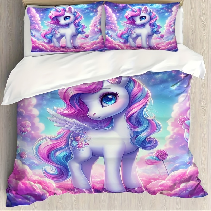 

3pcs Purple Unicorn Set, And Comfortable Bedding Set, Suitable , , Suitable For , Bedroom, And Dormitory Decoration Bedding (1 + 2 Pillowcases, )