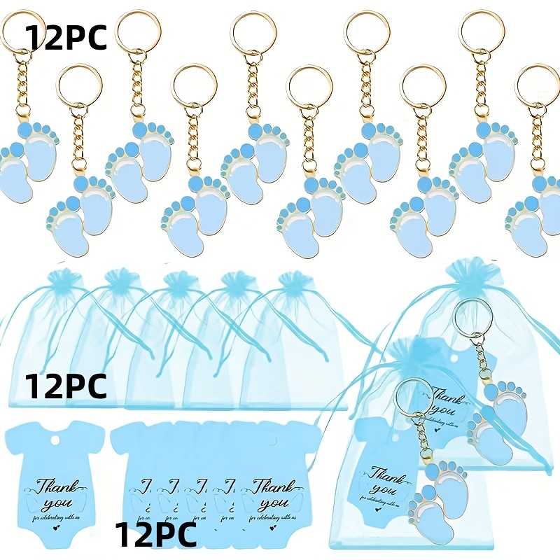 TEMU Set regalo di 36 portachiavi con di piedi , 12 portachiavi, 12 biglietti identificativi a forma di abbigliamento e 12 sacchetti in organza con