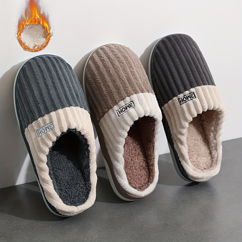 

Plus Size Men's Vintage Color Block Hollow Out Fuzzy Slippers, Comfy Non Slip Thermal Casual Lightweight Indoor Bedroom Shoes, Men's Winter Footwear