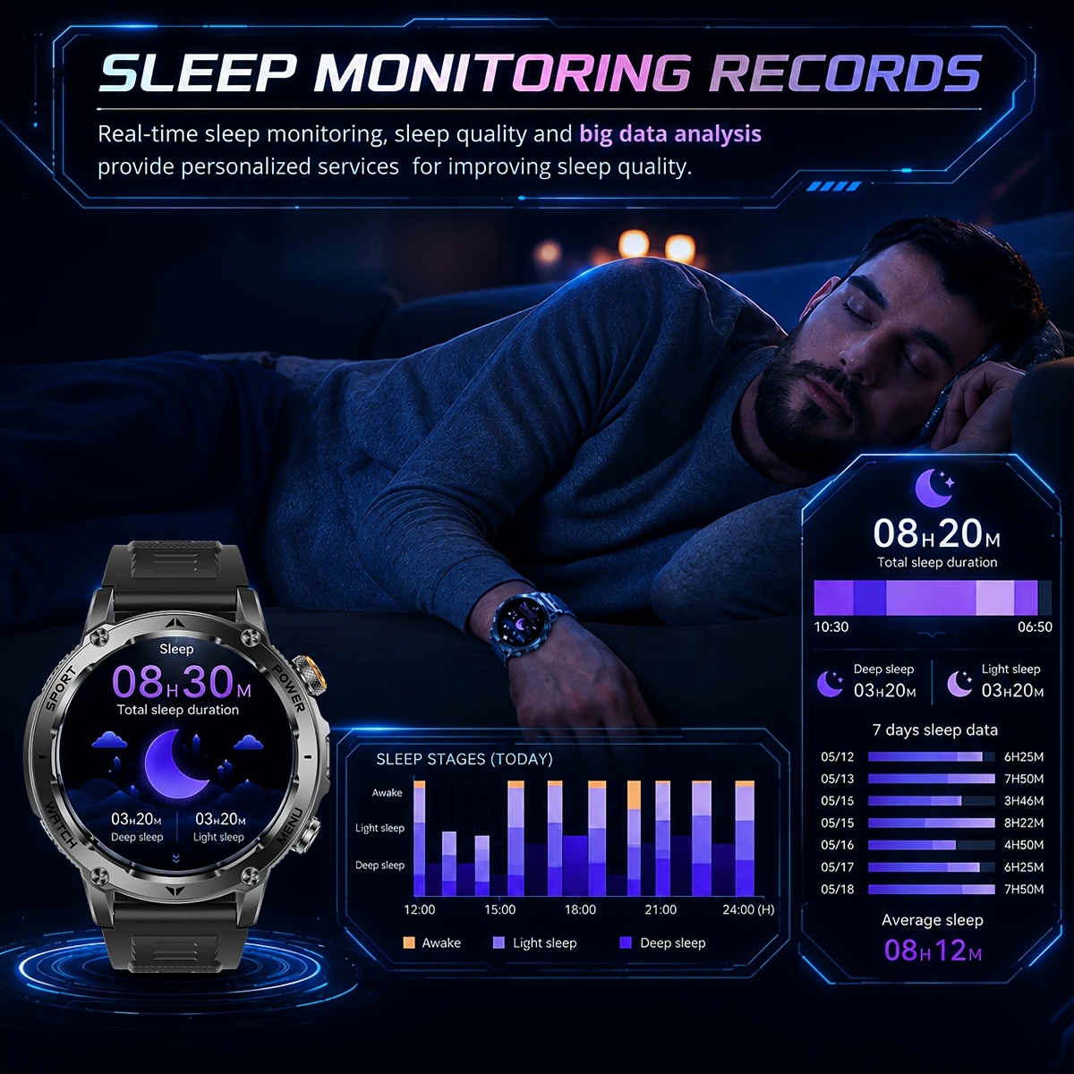 2026 Latest Model Men's Smartwatch with 1400mAh Battery