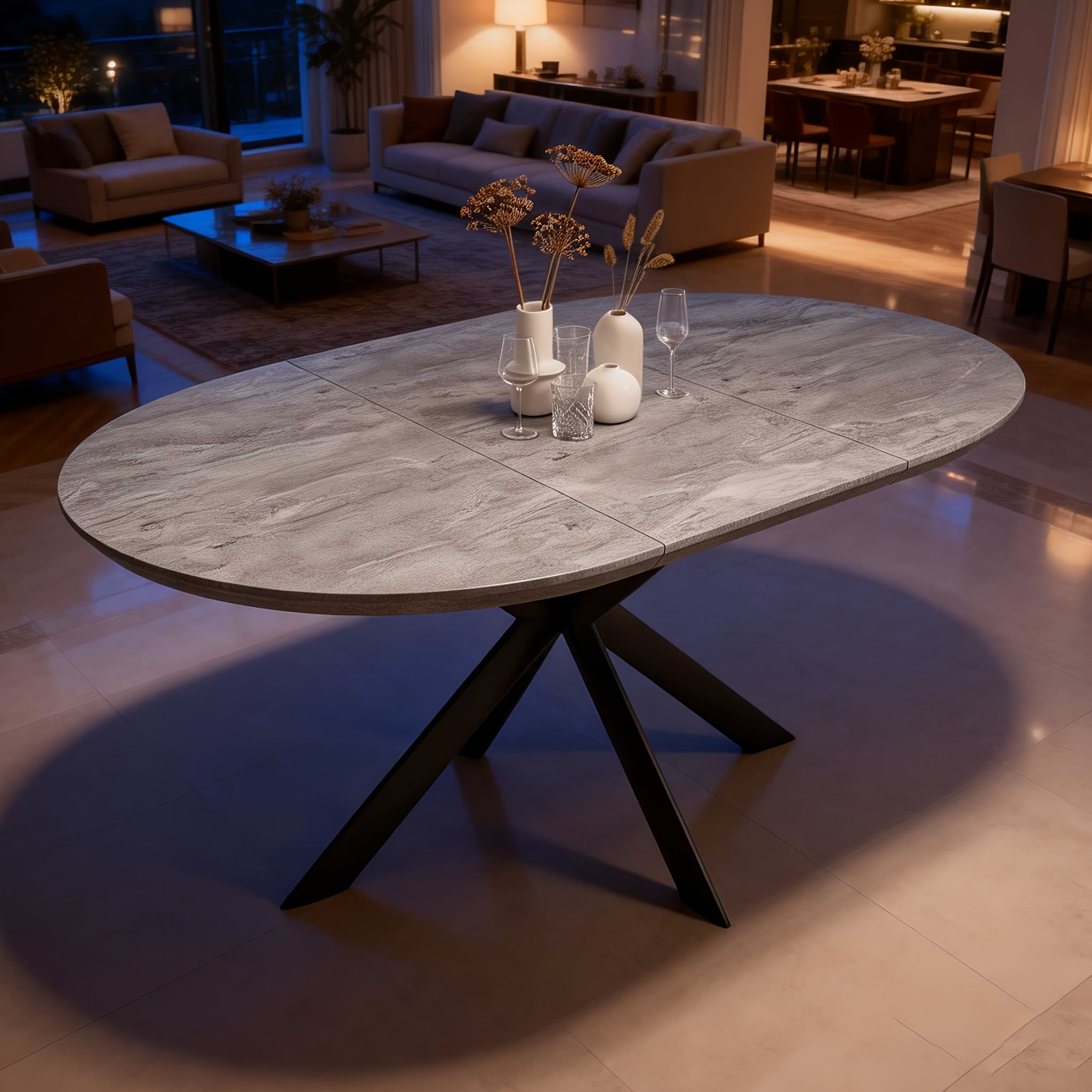 Elegant Modern Elongated Oval Coffee Table, Mdf Tabletop, Sturdy Golden Metal Legs, Suitable For Home, Cafes, And Restaurants (light Gray)