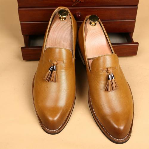 mens versatile slip on loafers with tassels sleek solid for weddings parties
