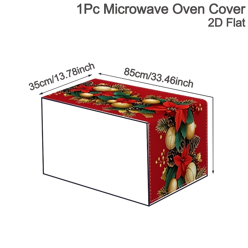 TEMU 1pc Christmas Microwave Oven Cover, Featuring Designs Of Red Poinsettia, Christmas Ball, Polyester Household Kitchen Microwave Oven Dust Cover,
