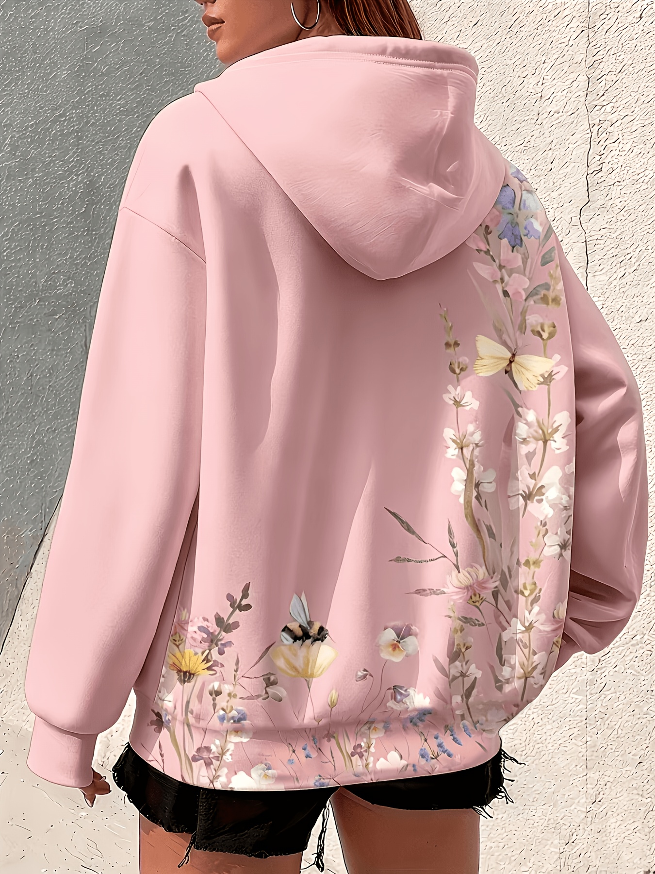 plus size womens mint green floral zip up sweatshirt loose fit hooded jacket with front pocket lightweight   wear suitable for casual office and vacation machine washable polyester outerwear spring fashion comfortable fabric