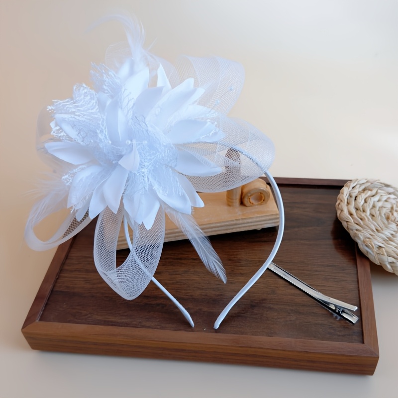 1pc vintage lace feather headpiece dual use hairband clip suitable for   parties weddings bridal showers derby events mothers day teacher gifts valentines day elegant retro hair tiara for fashion