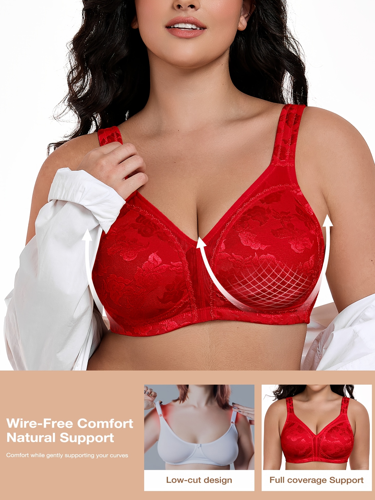 Plus Size Women's Minimizer Bras Full Coverage Wirefree Comfort Plus Size Bra Large Bust Non Padded Bras