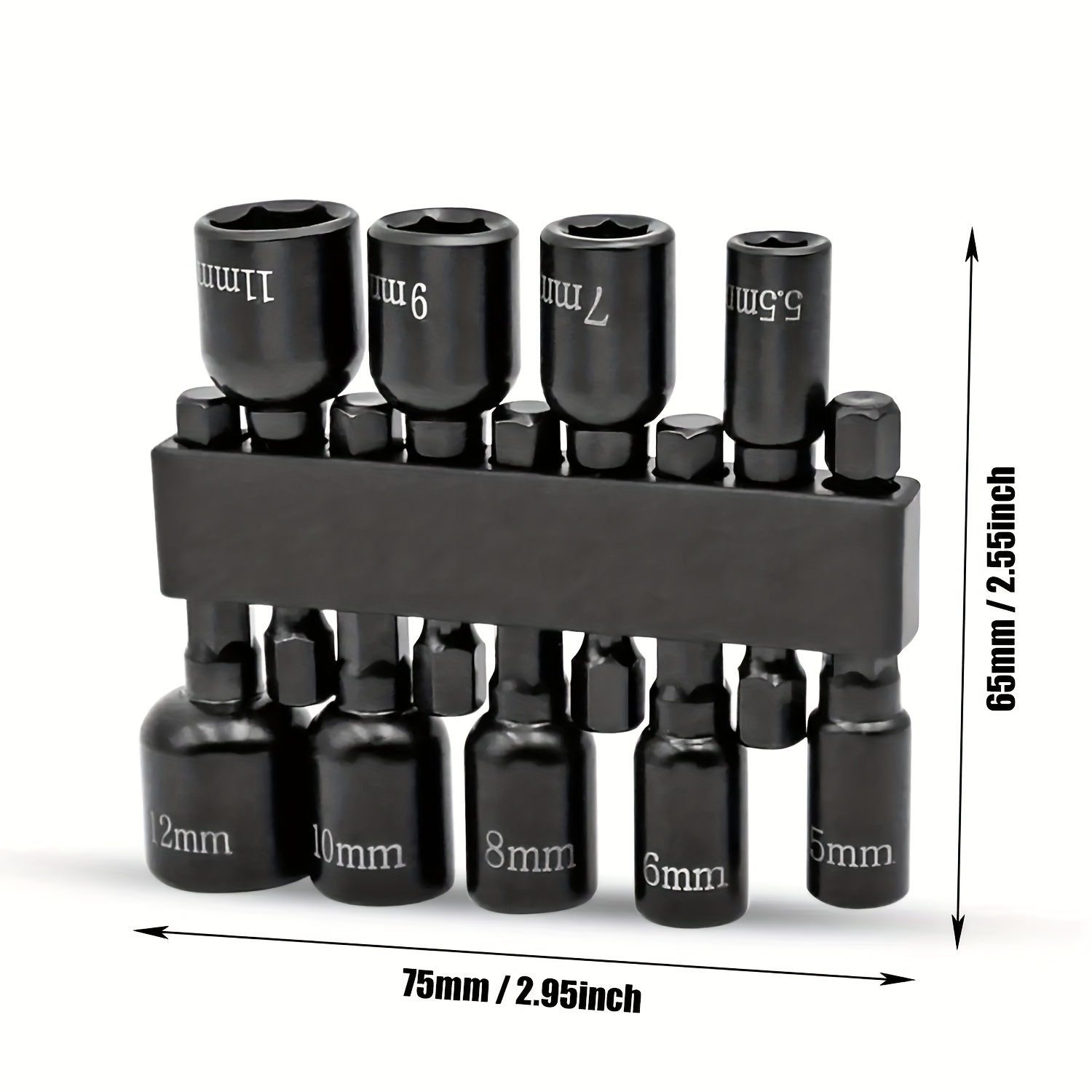 9 New Shark Magnetic Nut Driver Set, Metric Hex Socket Drill Bits, With 1/ 4inch Hex Shank, Metal Black Adapter, No , Uncharged , Size 5mm-12mm
