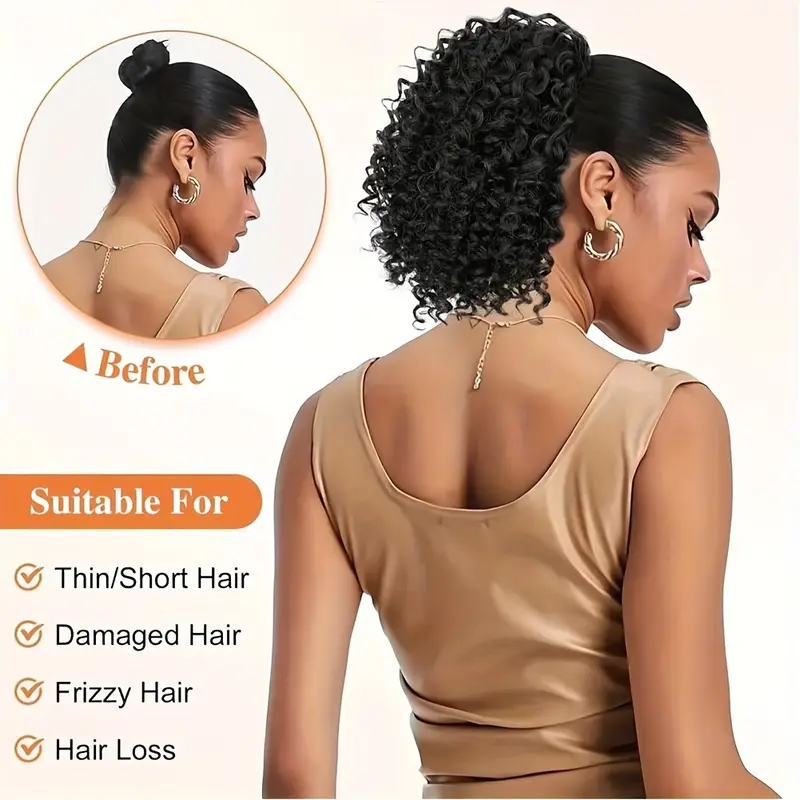 30.48 cm drawstring ponytail extension for women short synthetic curly ponytail extension pony tails drawstring hair pieces for daily use details 1