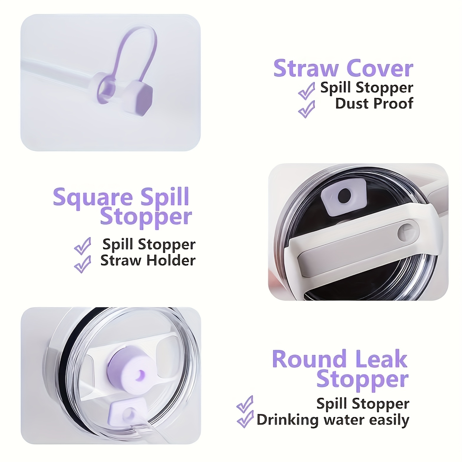 juego de 8 accesorios para tazas  : 1 cubierta con   de 10mm, 3 tapones antiderrames, 1 botín de silicona, 1 pajilla   y 1 cepillo para pajillas más cadena con   de   - regalos navideños Detalles del producto 5