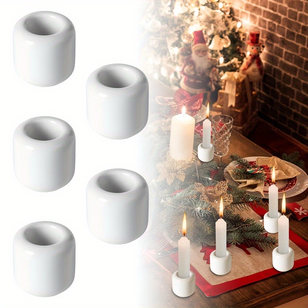 Modern White Ceramic Candle Holder Set - 5pcs Cone Room, Dining & Festive Decor