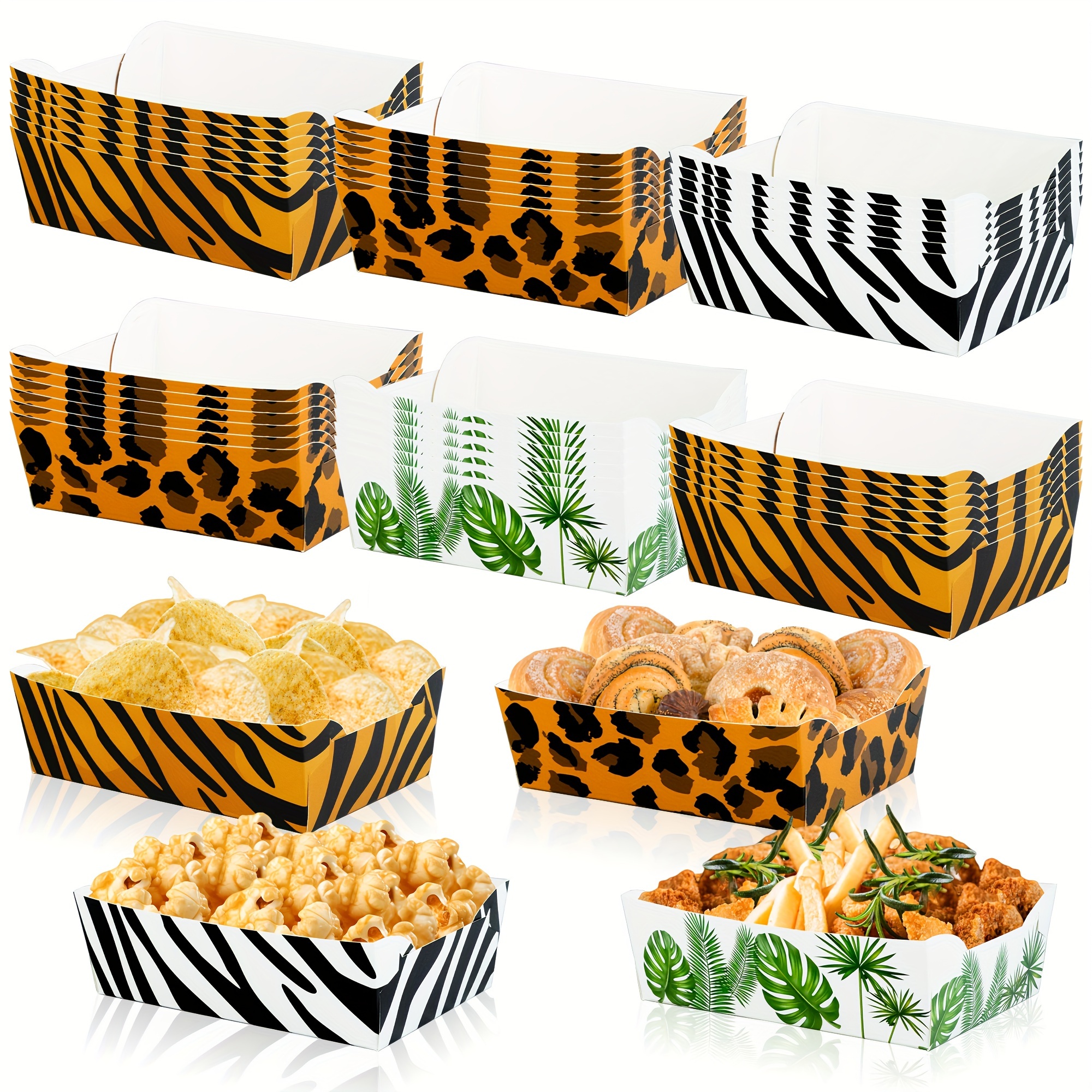 

24pcs, Food Trays, Party Supplies, Jungle Animals Snack Bowl For Wild 1 Birthday Party Wedding Tropical Dinner Decorations, Table Decor