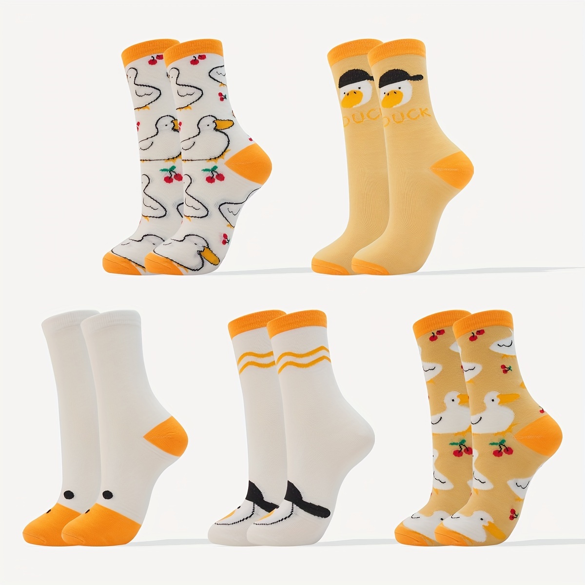 TEMU 5pcs Women's Plus Size Mid- Socks - Cute Cartoon & , Soft & Polyester Blend, For Casual &