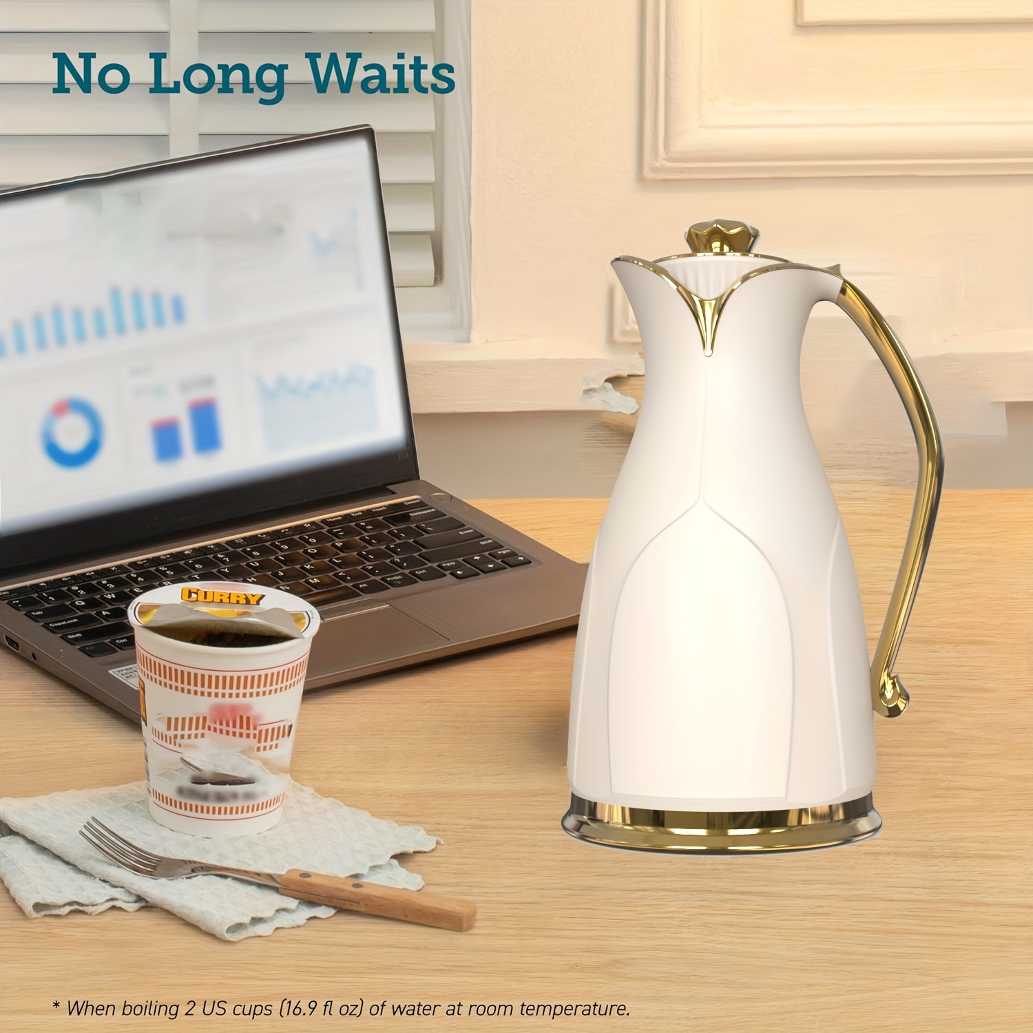 elegant double walled insulated coffee carafe with golden   white ceramic thermal   vacuum sealed for hot cold beverages ideal for tea coffee enthusiasts coffee bar accessories details 6