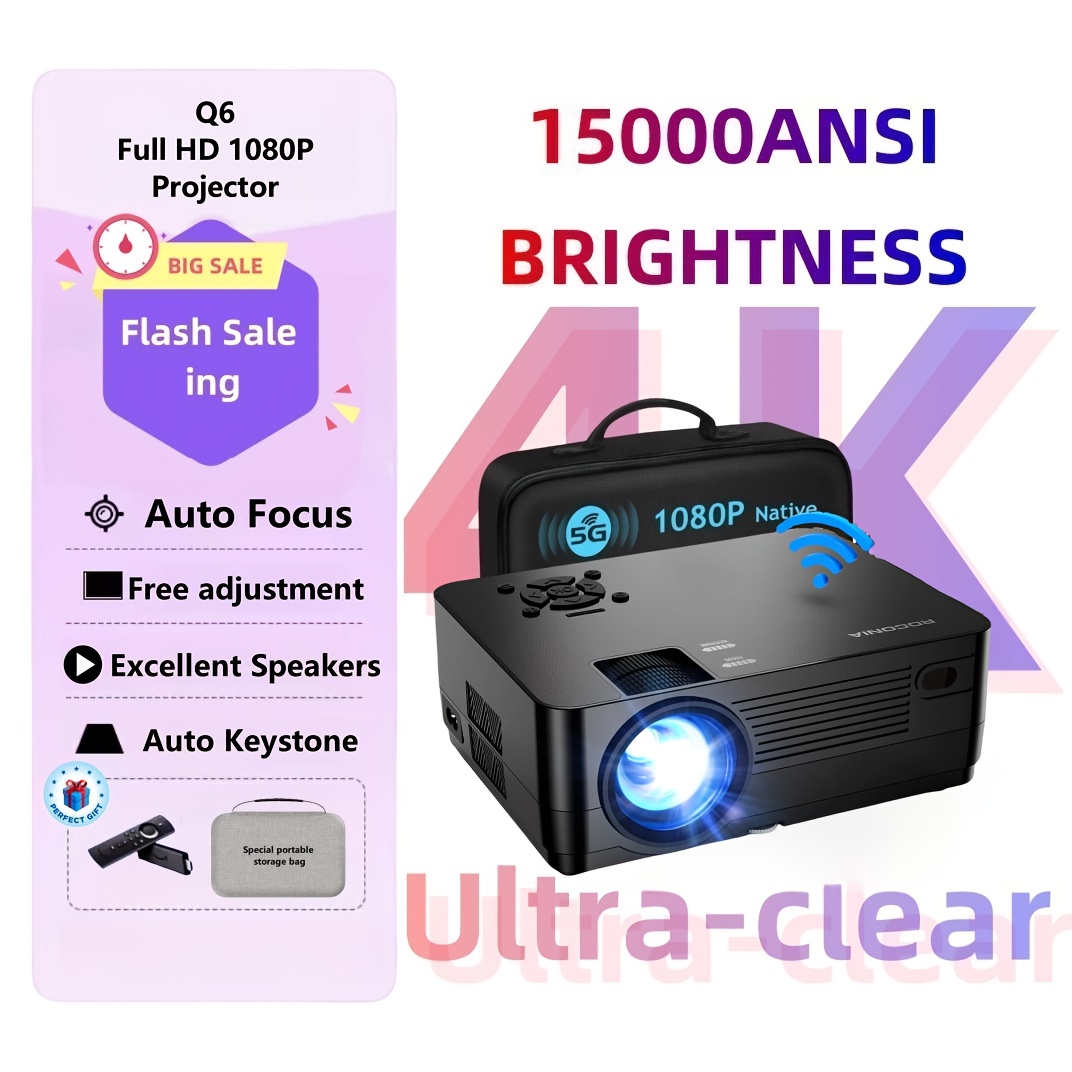 TEMU Portable Projector With Wifi & Wireless, Built-in For Home Theater, Movies, Gaming, Presentations - Compatible With Smartphones, Tablets,