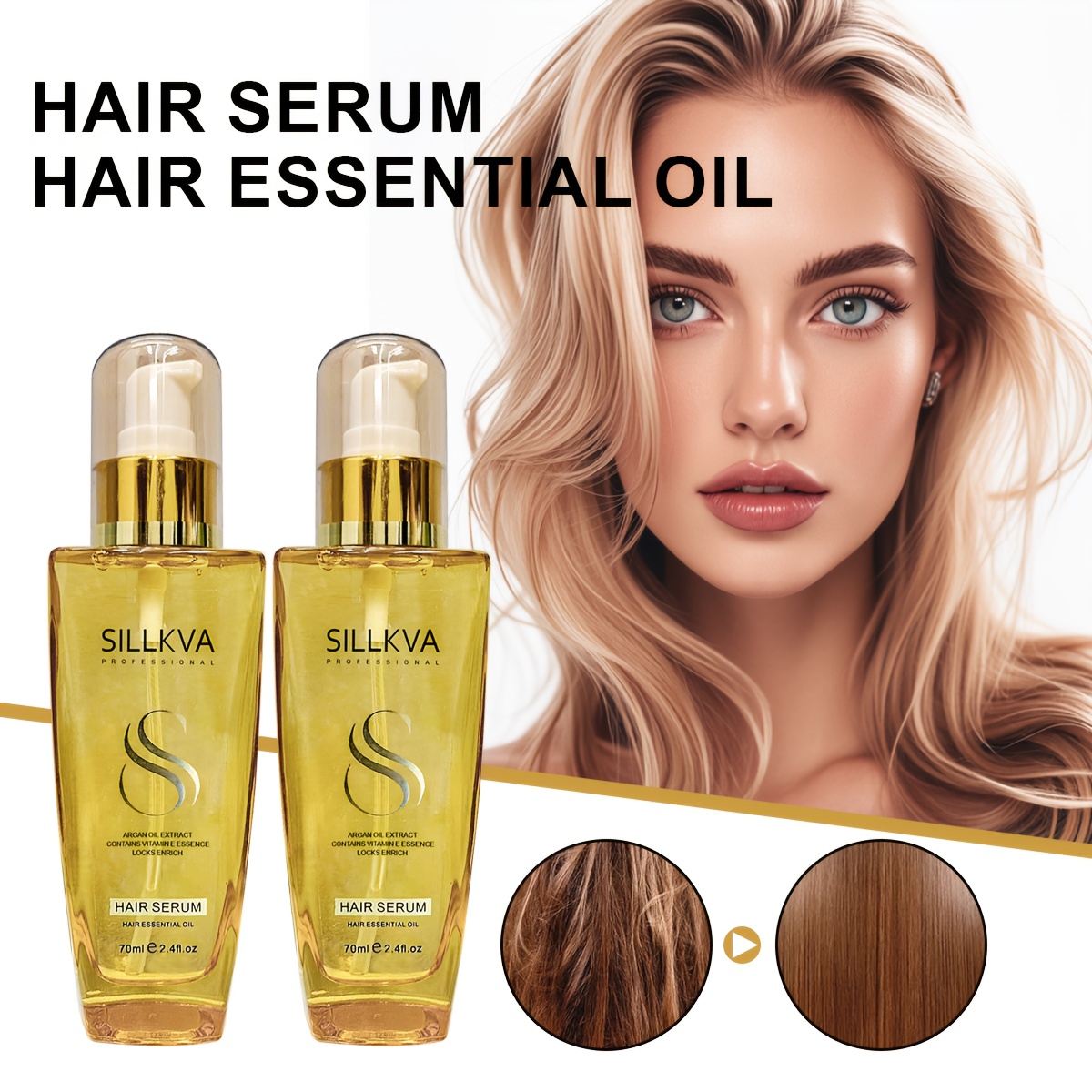 TEMU 2pcs Sillkva Argan Oil Hair Serum | For Dry, Damaged, & Frizzy Hair