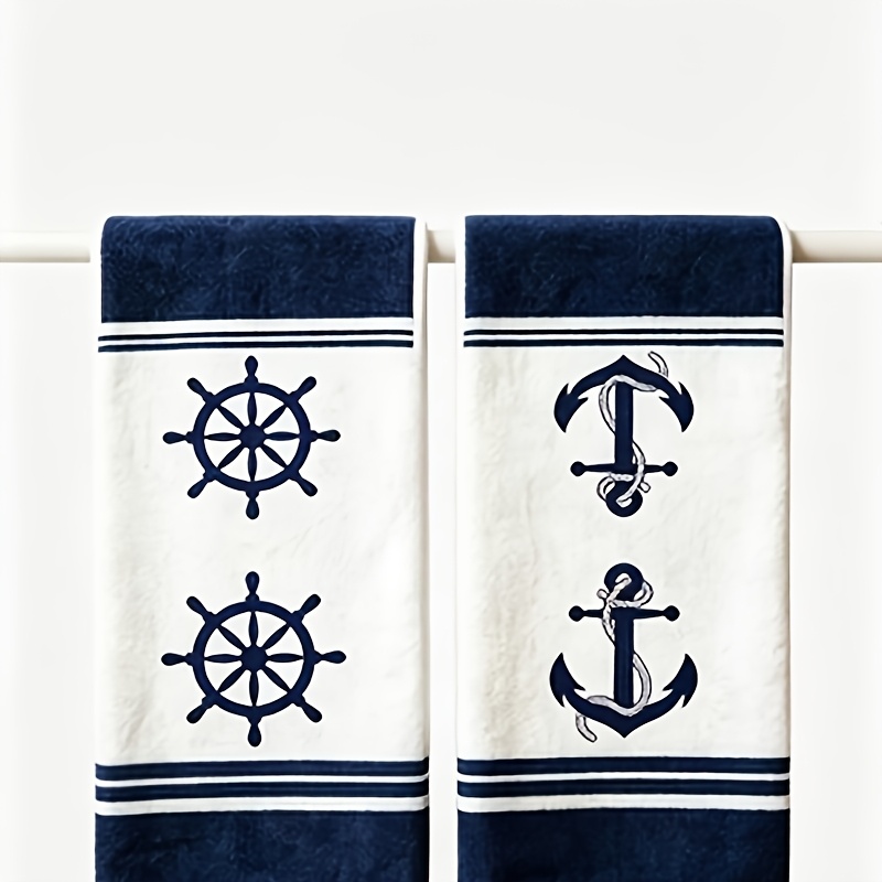 TEMU 2pcs Set Nautical Anchor And Kitchen Towels, 16 X 24 Inches, Absorbent, Ideal For Home Decor, Combining Utility And Aesthetics
