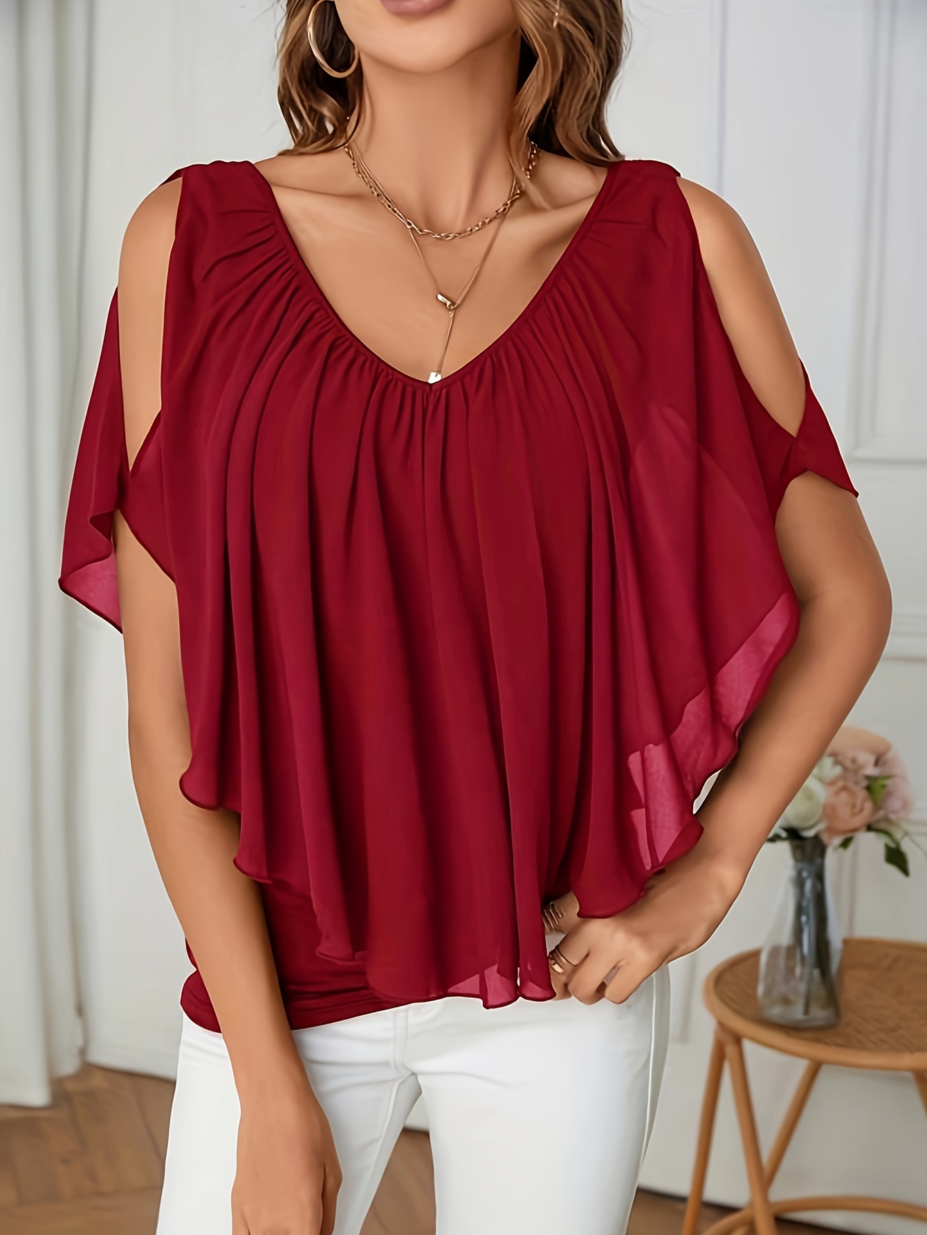 cold shoulder ruffle sleeve top