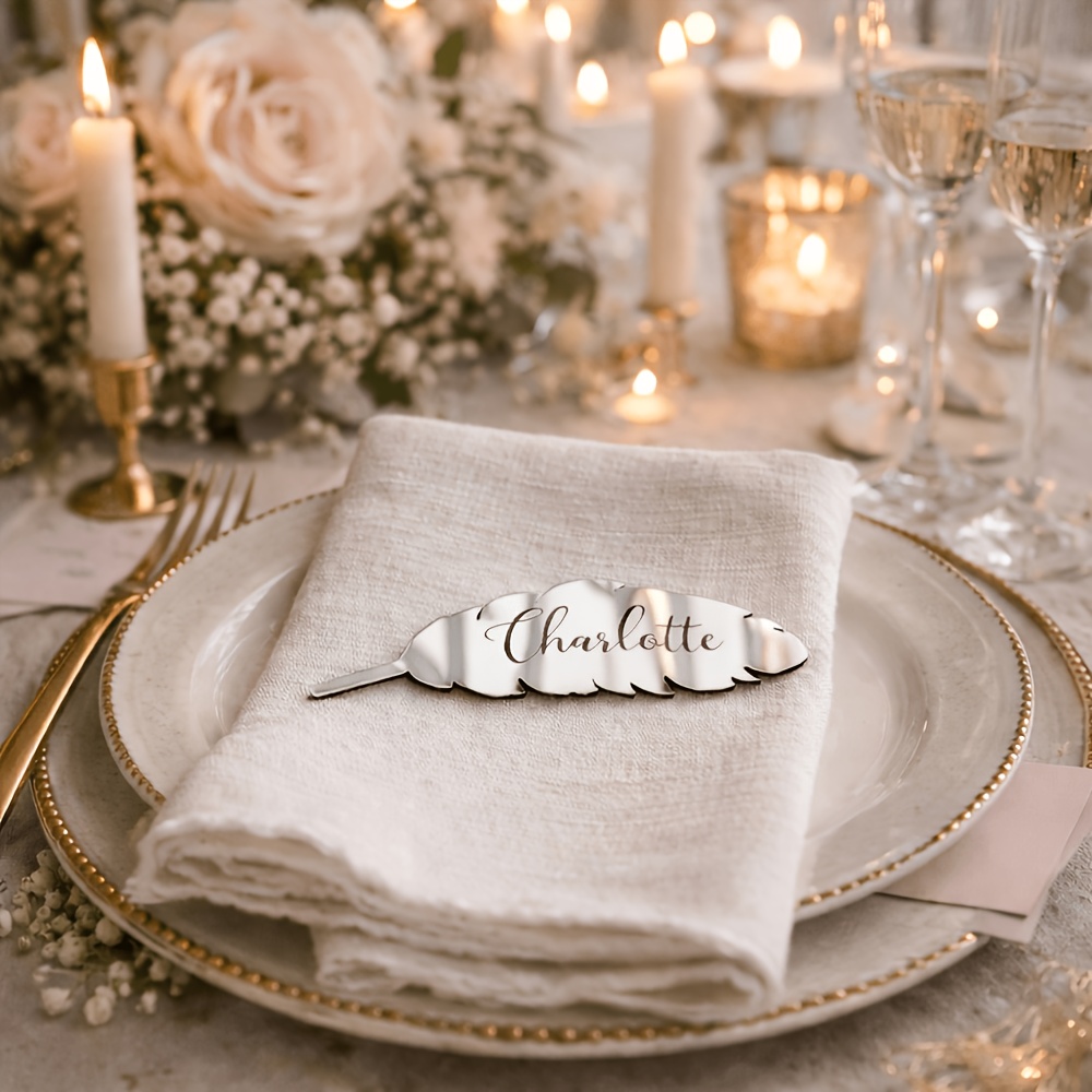 TEMU Personalized Wedding Cards - Laser-cut Custom Name & Table Number Tags Suitable For Weddings, Birthdays, Baptisms - Elegant Mirror Acrylic Guest